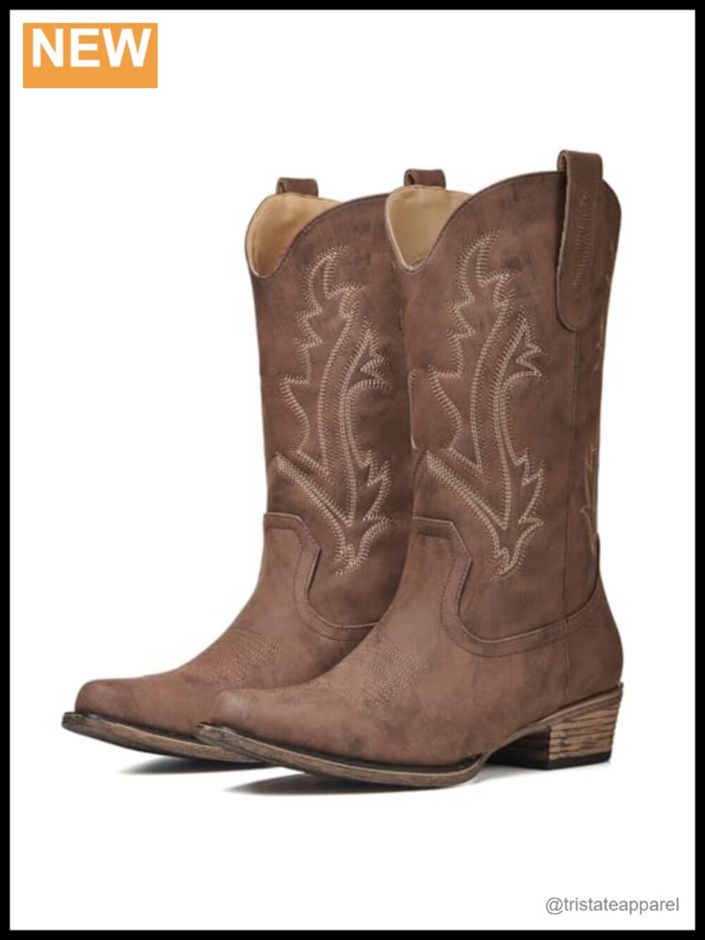 Embroidered Cowboy Boots for Women Chunky Heel Pointed Toe Faux Leather Mid Calf